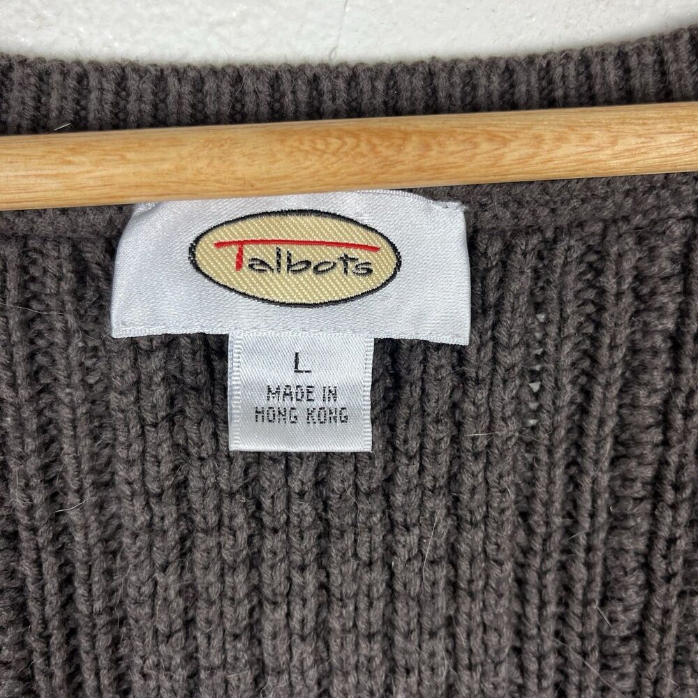 Talbots Deep V Cable Knit Sweater Vest Cashmere Blend Brown Women’s L View 4